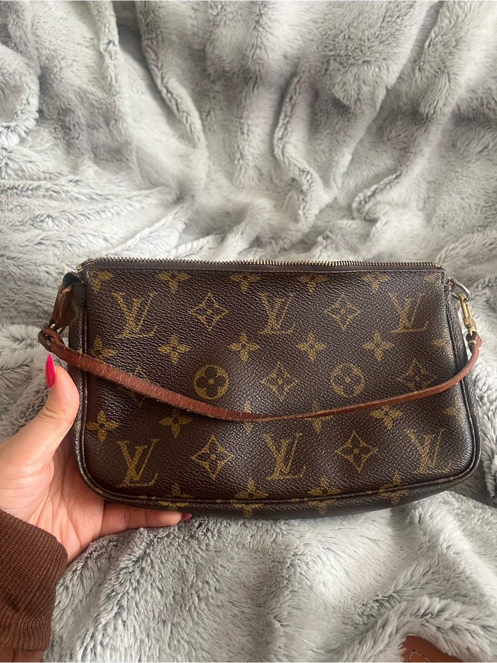 Louis Vuitton Brown Monogram Mini Pochette with Leather Strap